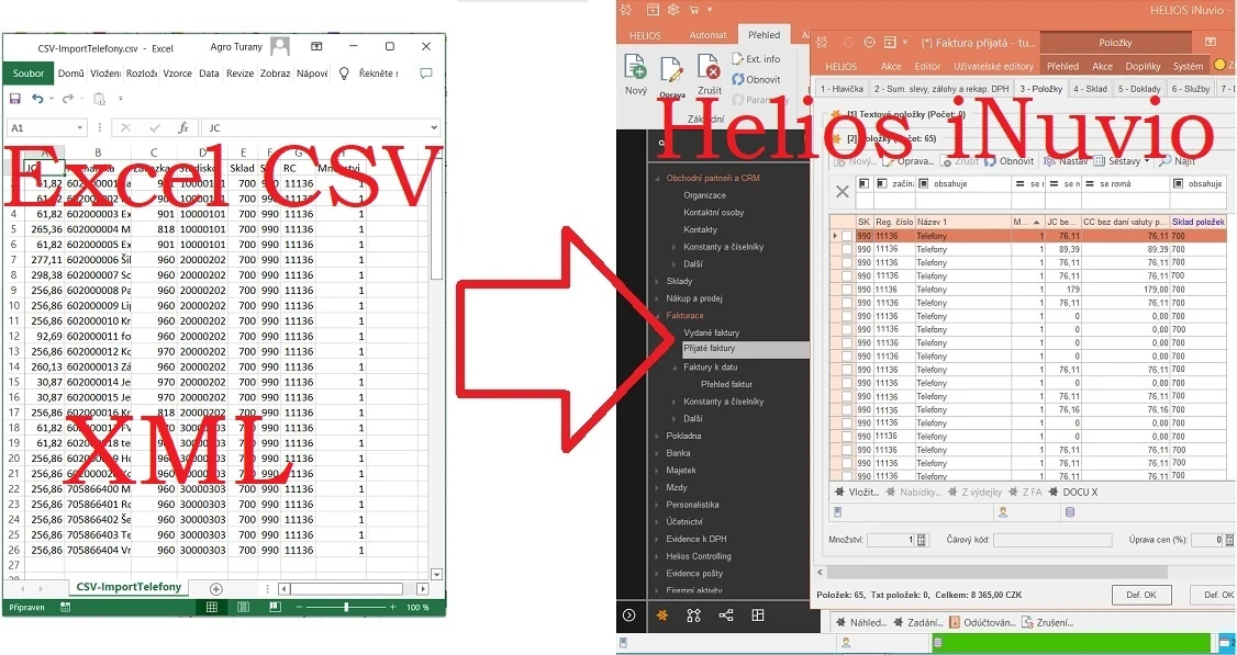 Helios iNuvio importy z Excelu, CSV